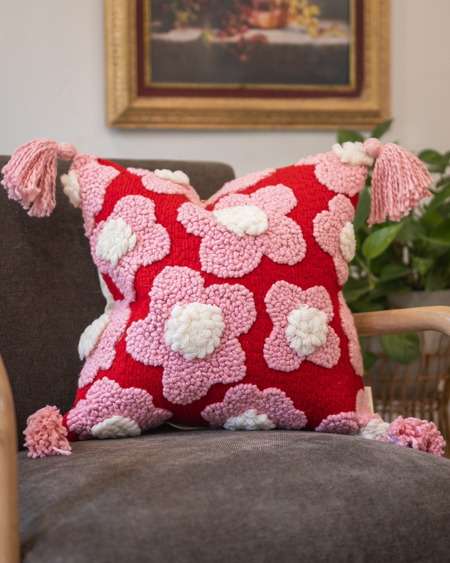 Pink flower best sale throw pillow