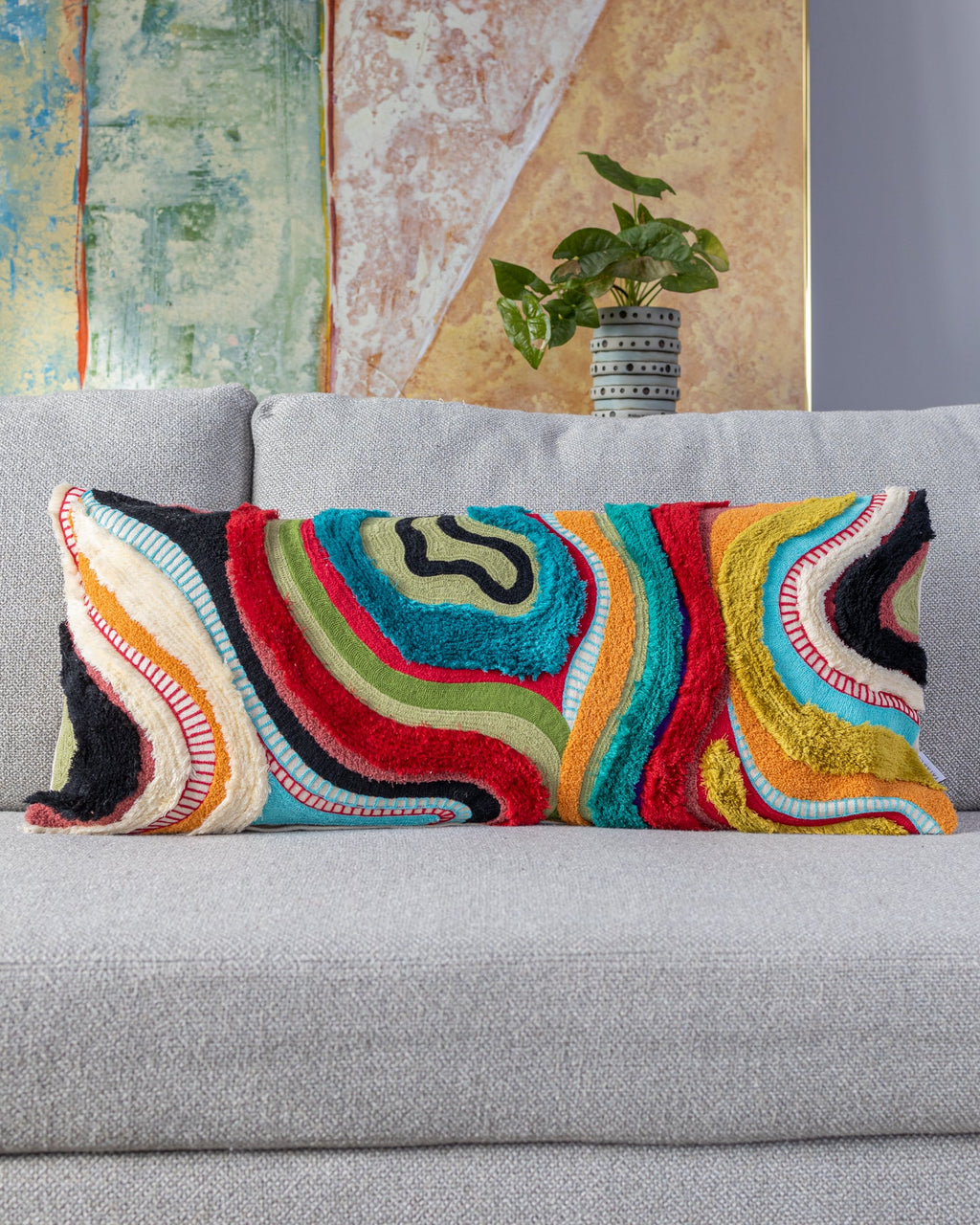 Bellows Organic Cotton Abstract Lumbar Pillow – YaYa & Co.