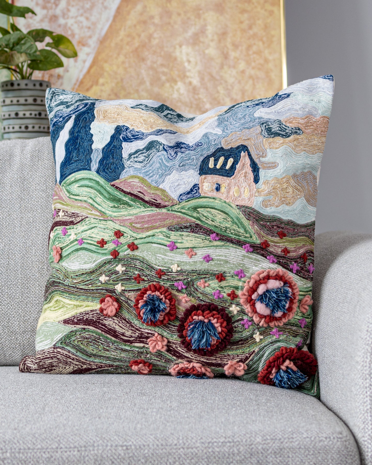 Floral embroidered throw clearance pillows