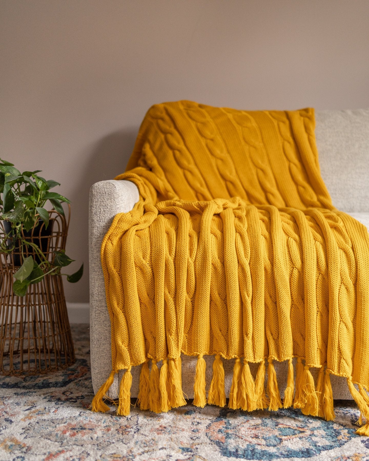 Yellow knitted online throw