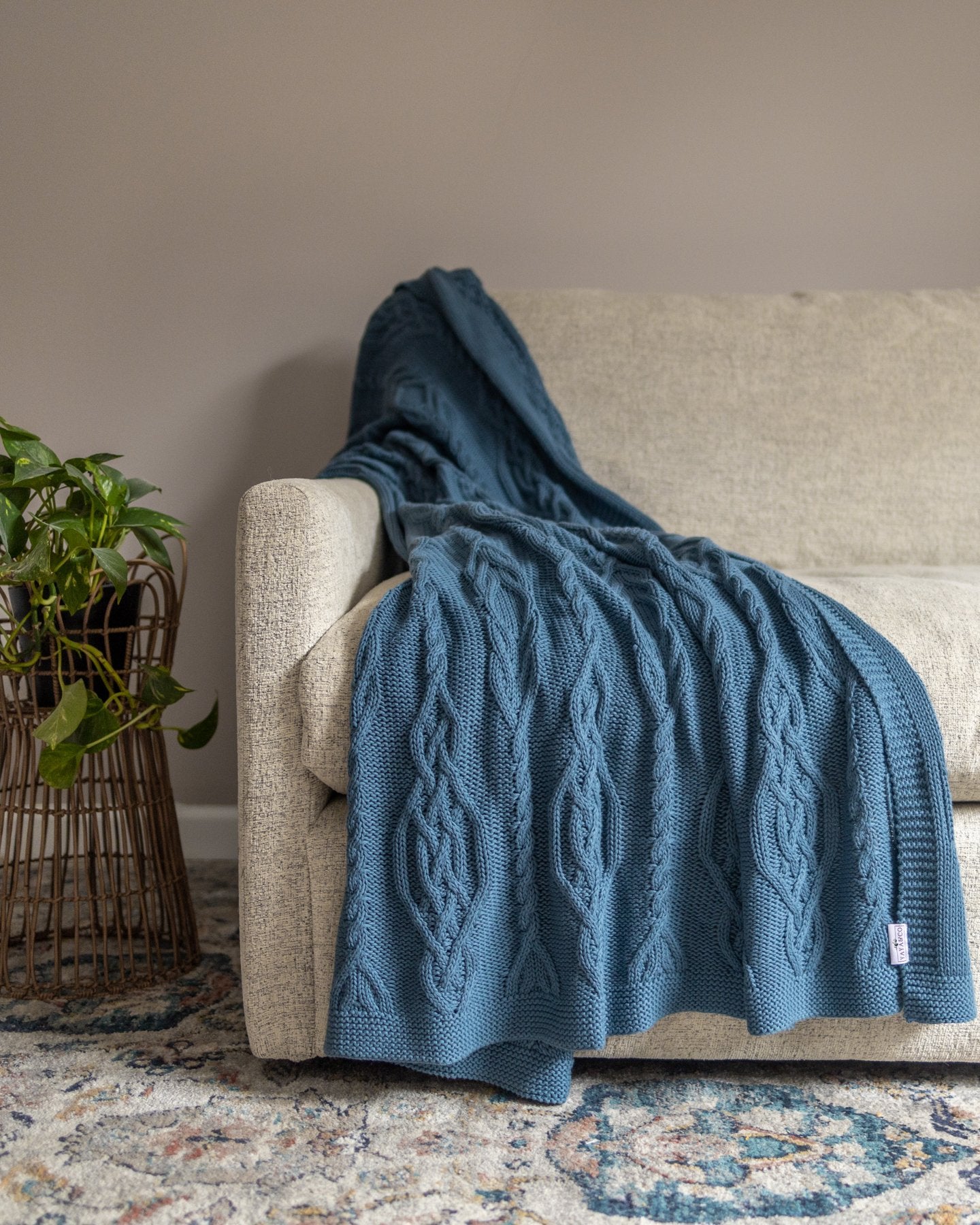 Blue cable best sale knit blanket