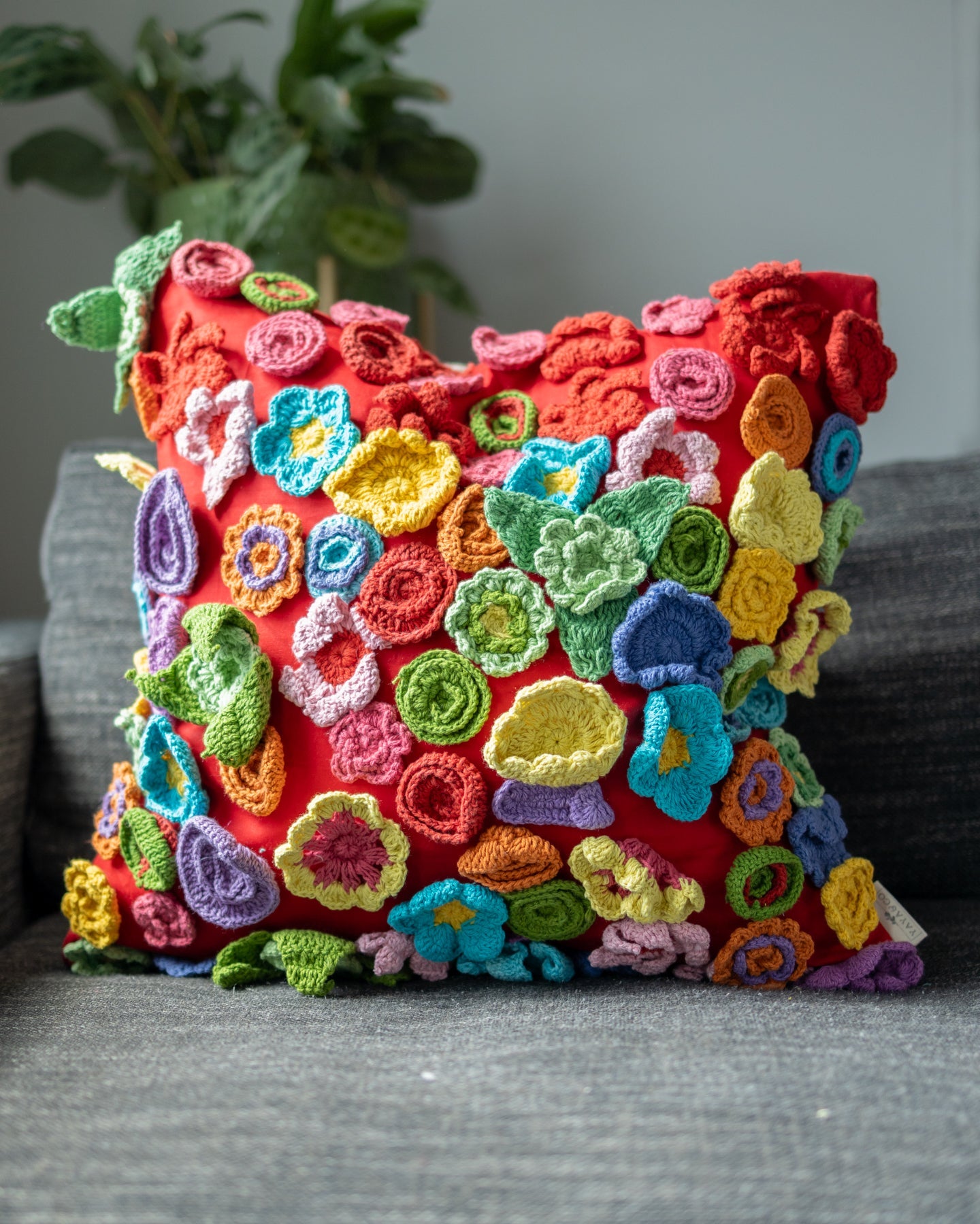 Poppy Organic Cotton Abstract Crochet Throw Pillow