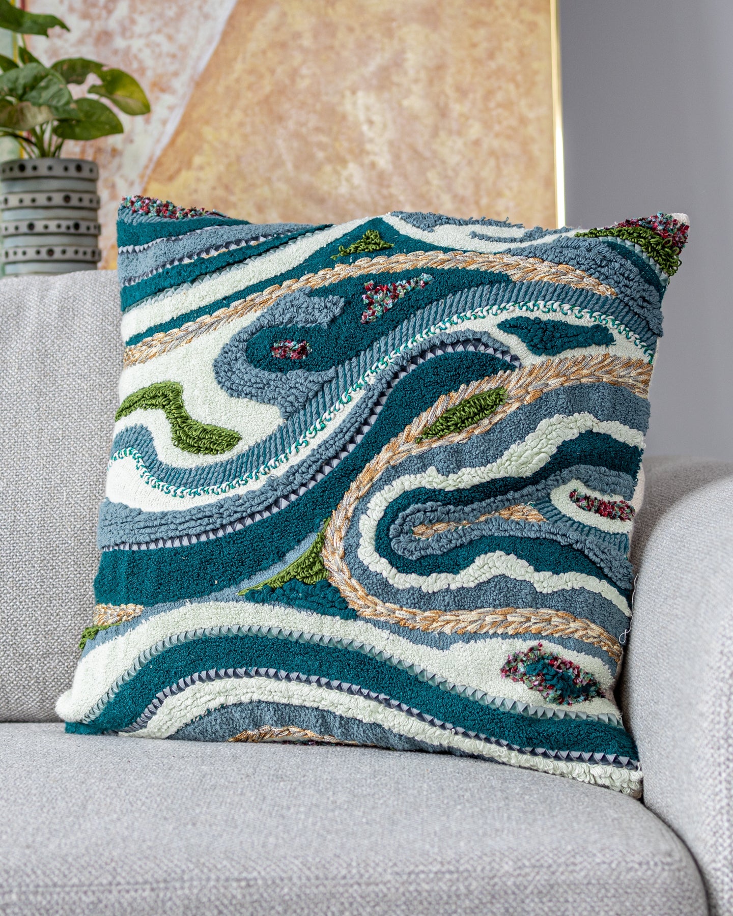 Blue green throw online pillows