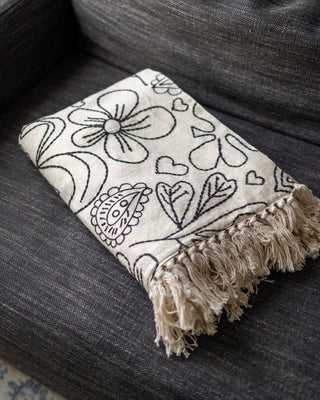 Cordelia Hand Embroidered Organic Cotton Throw Blanket - YaYa & Co.