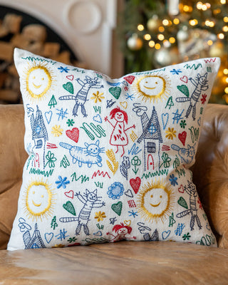 Felix Doodle Drawing Organic Linen Throw Pillow - YaYa & Co.