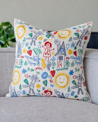 Felix Doodle Drawing Organic Linen Throw Pillow - YaYa & Co.