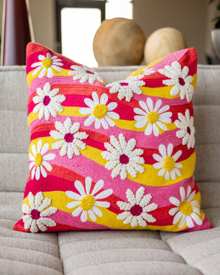 Mia Organic Cotton Embroidered Floral Throw Pillow - YaYa & Co.