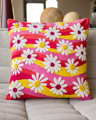 Mia Organic Cotton Embroidered Floral Throw Pillow - YaYa & Co.