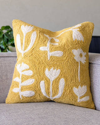 Peggy Embroidered Organic Cotton Floral Throw Pillow - YaYa & Co.