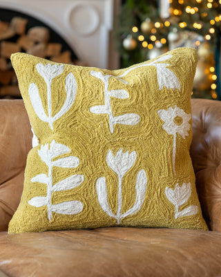 Peggy Embroidered Organic Cotton Floral Throw Pillow - YaYa & Co.