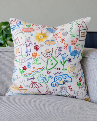 Pippi Doodle Drawing Organic Linen Throw Pillow - YaYa & Co.