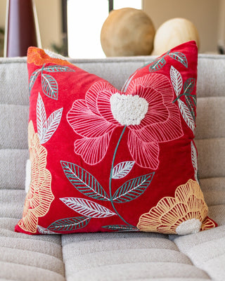 Sally Organic Cotton Velvet Floral Throw Pillow - YaYa & Co.