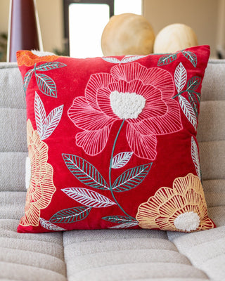 Sally Organic Cotton Velvet Floral Throw Pillow - YaYa & Co.