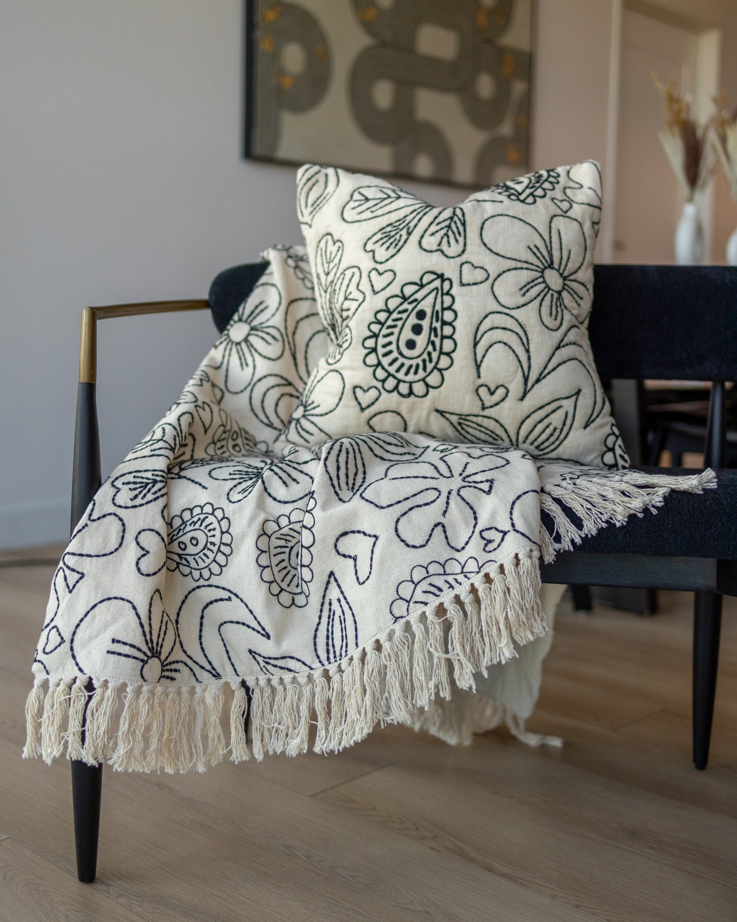 Cordelia Hand Embroidered Organic Cotton Throw Blanket