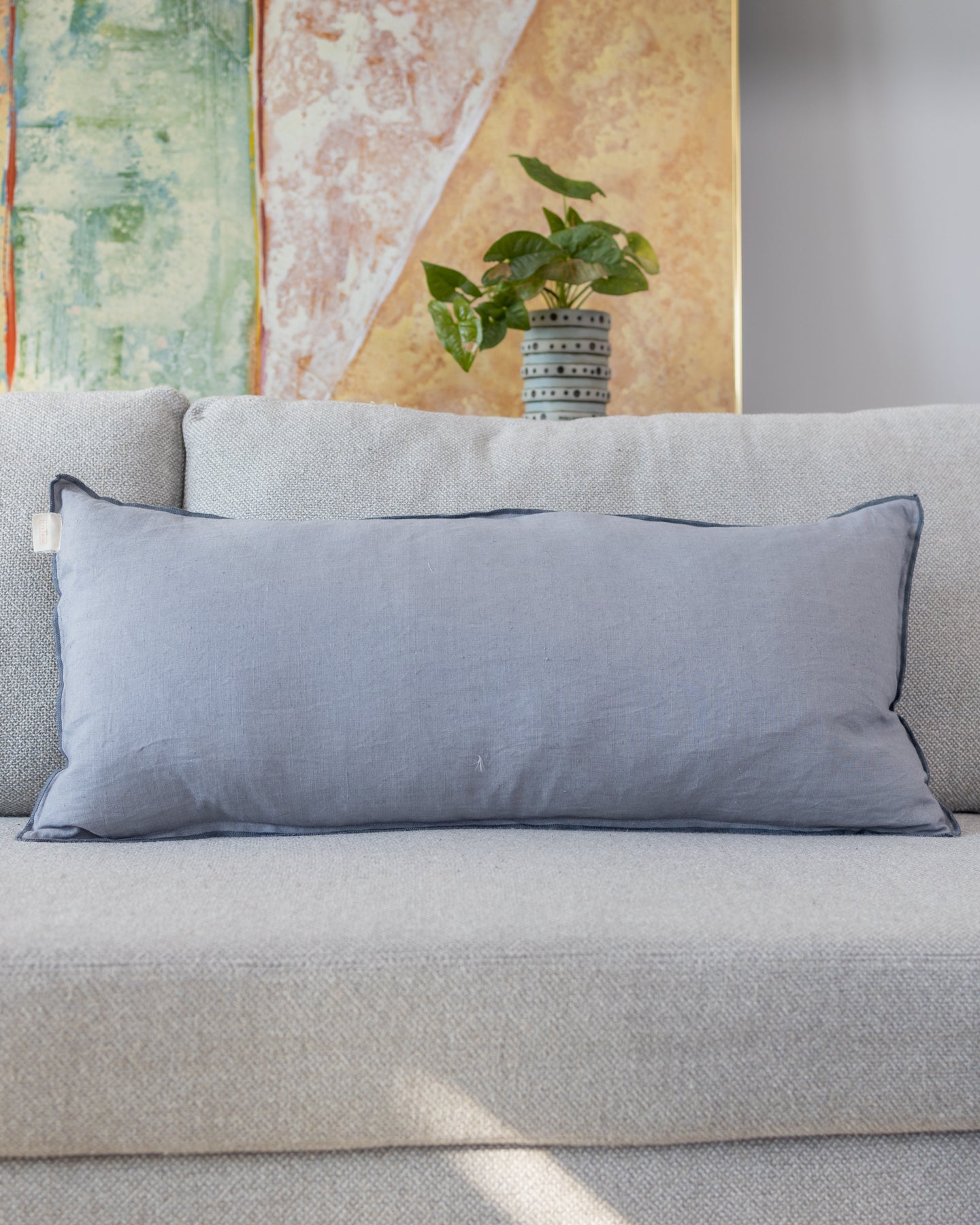 White linen lumbar clearance pillow