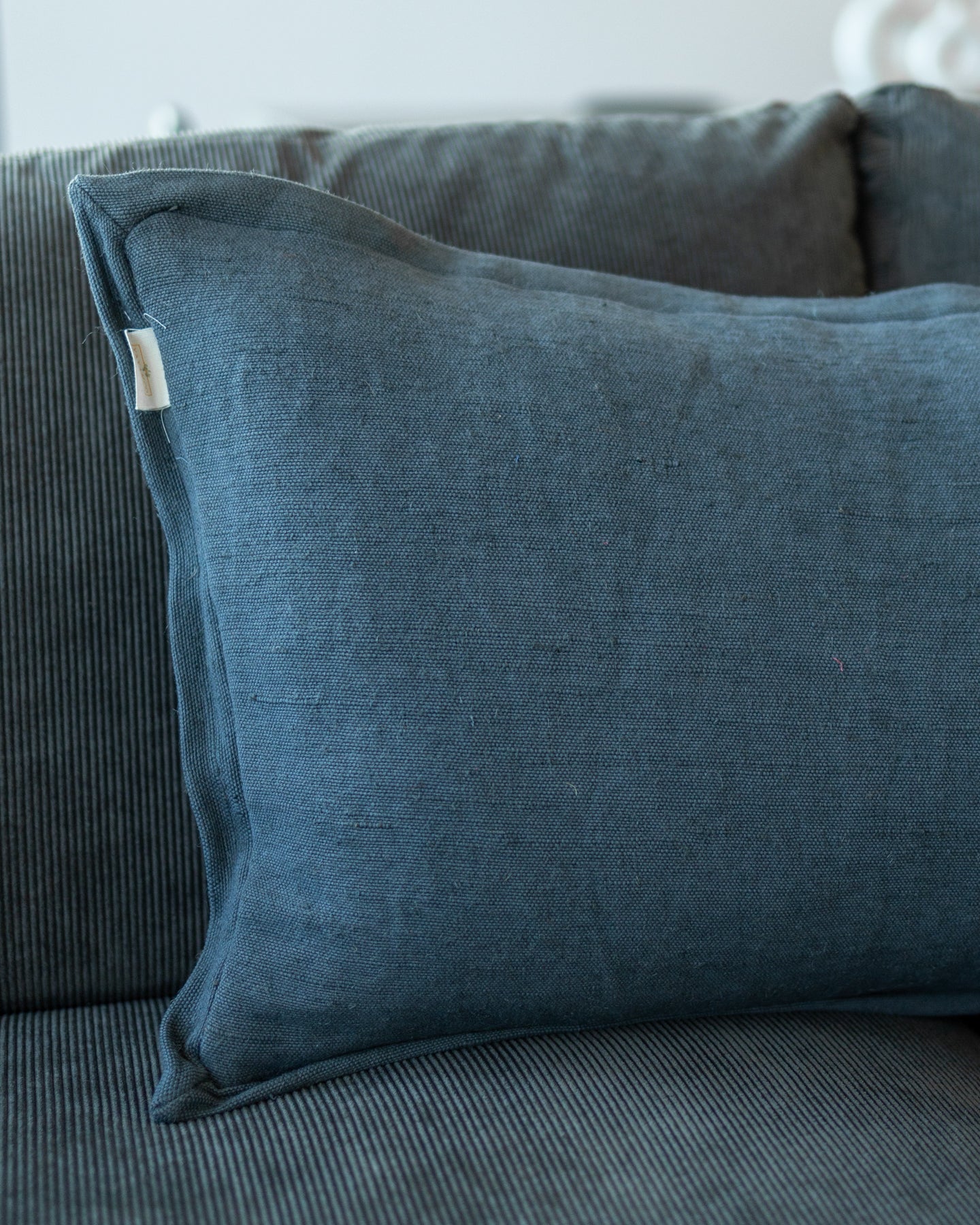 Blue linen lumbar online pillow